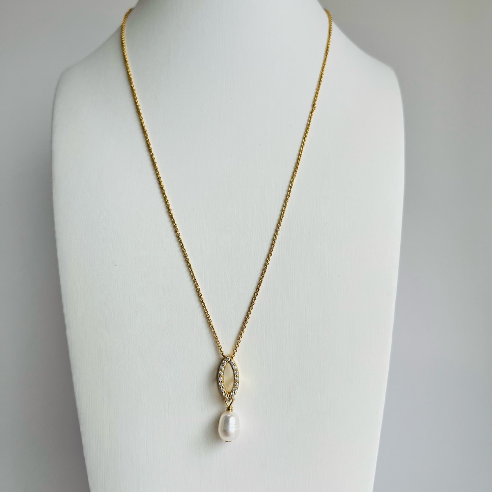 White Cultured Pearl and Pave Cubic Zirconia Pendant
Necklace - Picture 2 of 11
